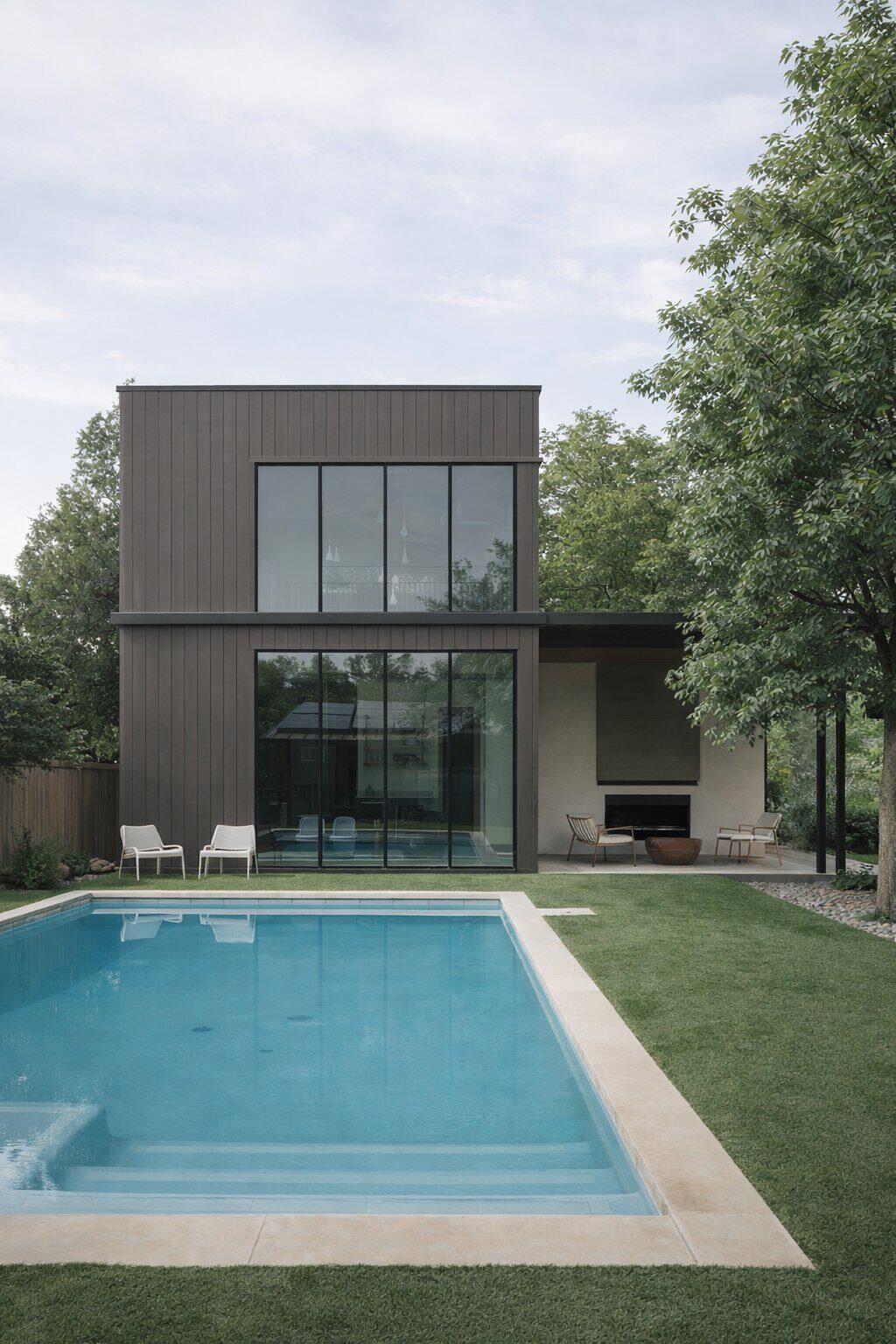 Modern exterior with pool and outdoor living