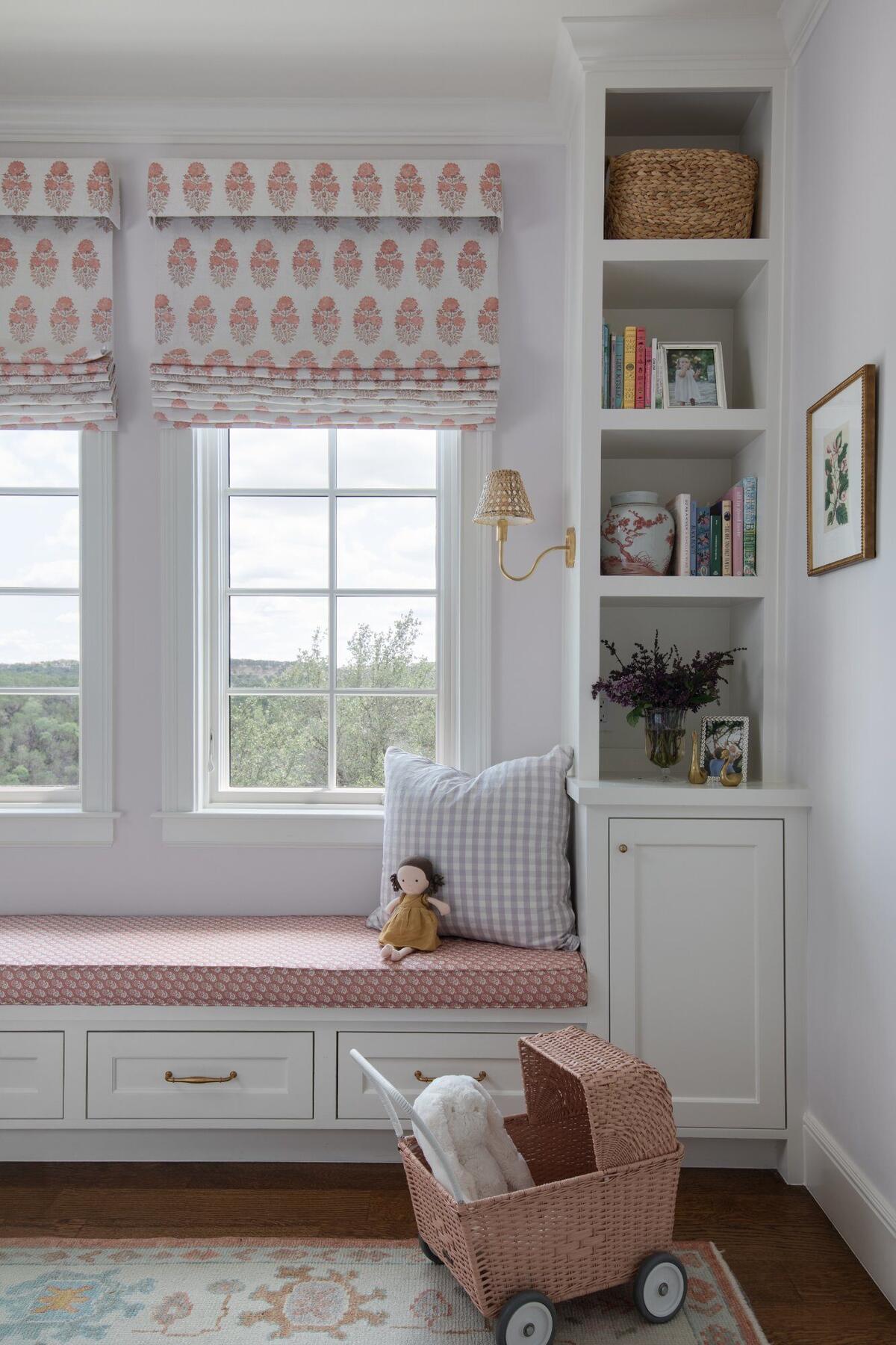 Girl's room with window seat and built-ins